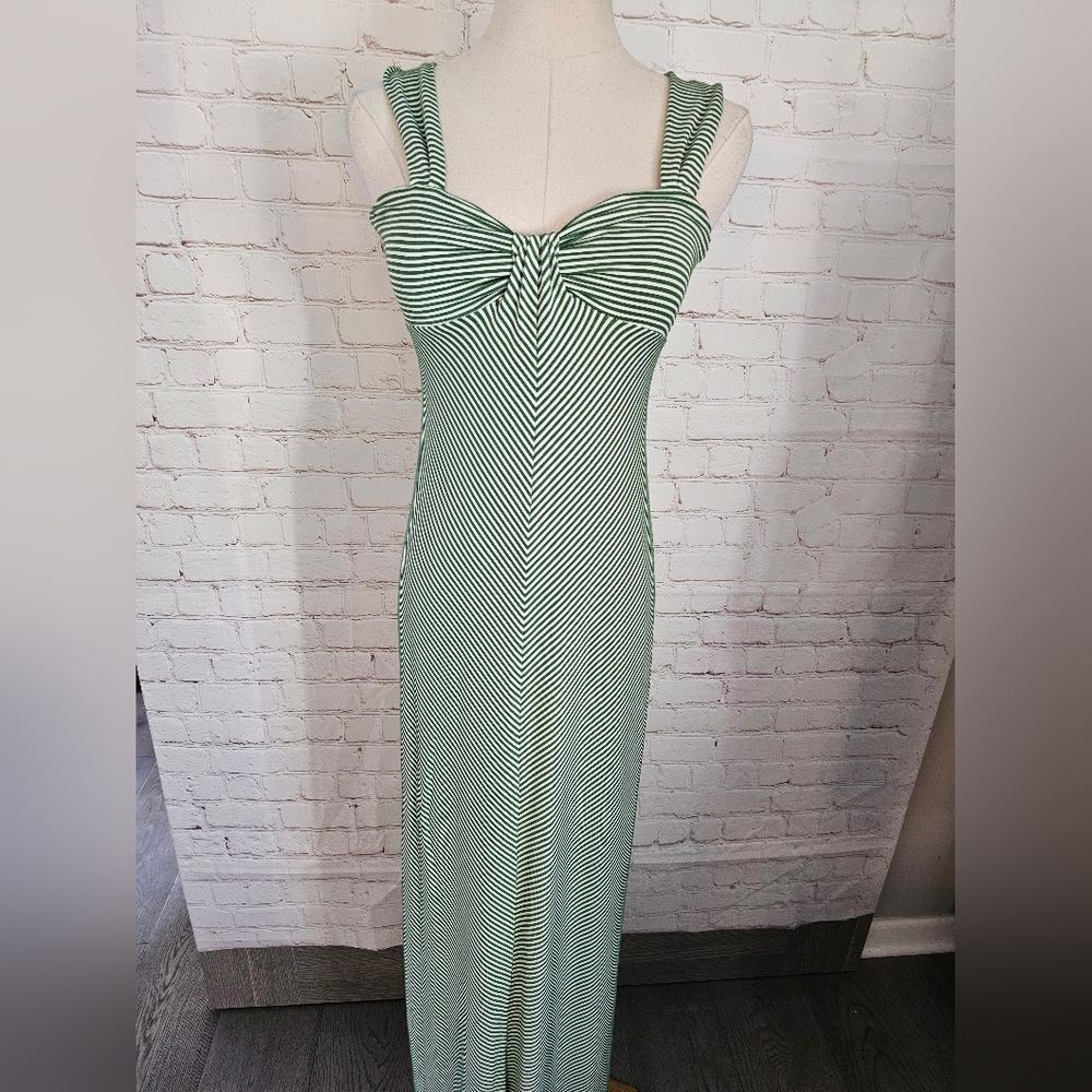 Max Studio Micro Striped Maxi Dress | Green & White | XS | EUC - Picture 1 of 10
